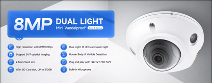 JL-Ik10 Mini Vandalproof Dome 2.8Mm Vaste Lens 8Mp Ip Camer 4K Dubbele Licht