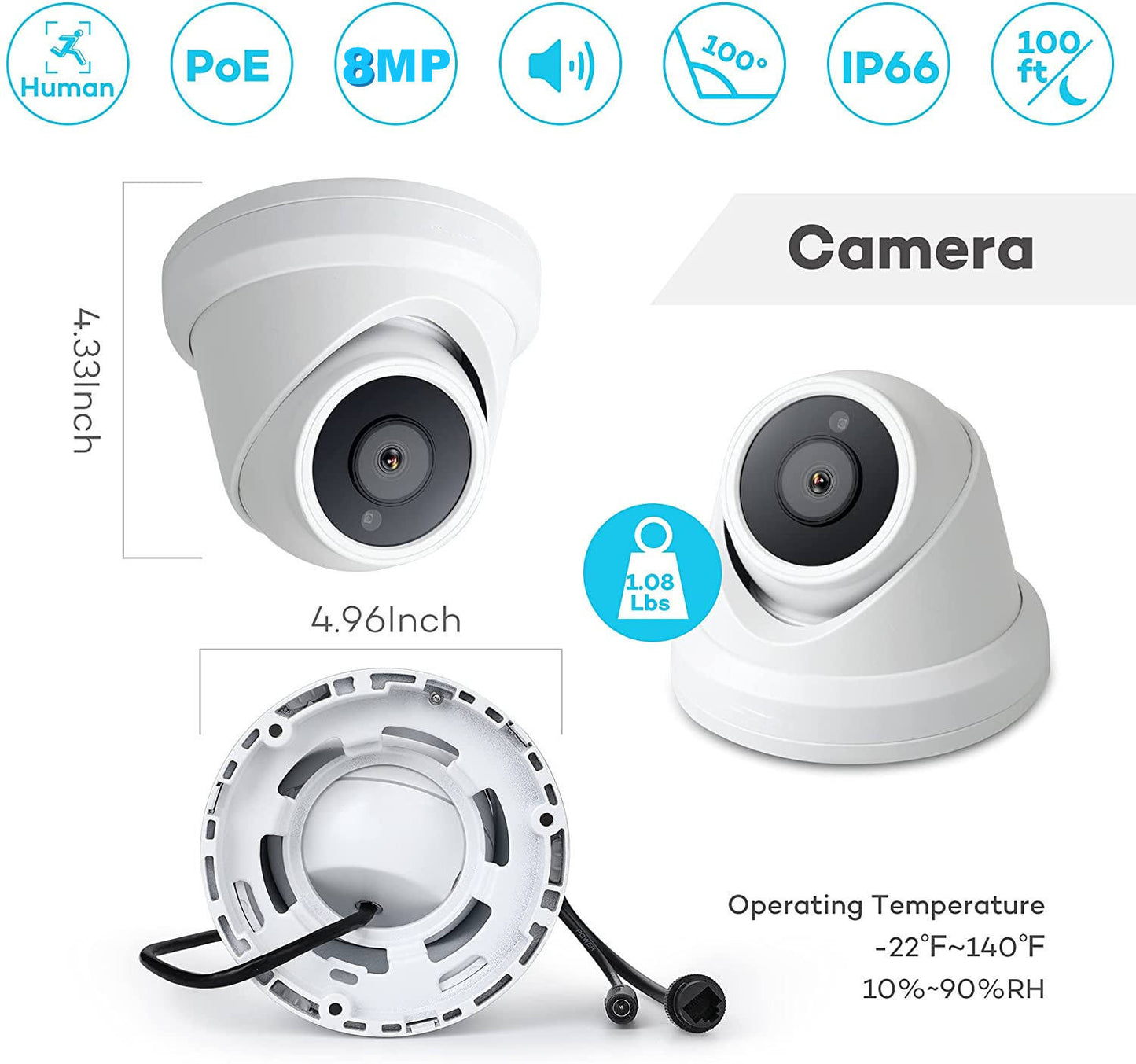 JL ACTIE !! 4CH 4K POE NVR Kit 8MP Outdoor IP66 waterdichte torentje IP-camera 1T HDD CCTV-systeem EAN:6150621087073