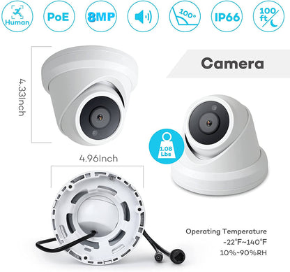 JL ACTIE !! 4CH 4K POE NVR Kit 8MP Outdoor IP66 waterdichte torentje IP-camera 1T HDD CCTV-systeem EAN:6150621087073