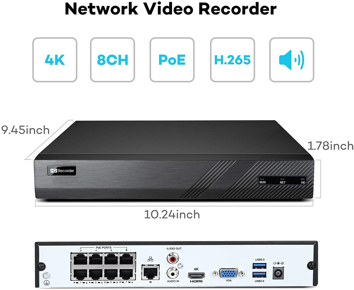 JL ACTIE !! 4K POE NVR Kit 8MP Outdoor IP66 waterdichte torentje IP-camera 2T HDD CCTV-systeem EAN:6150621084096